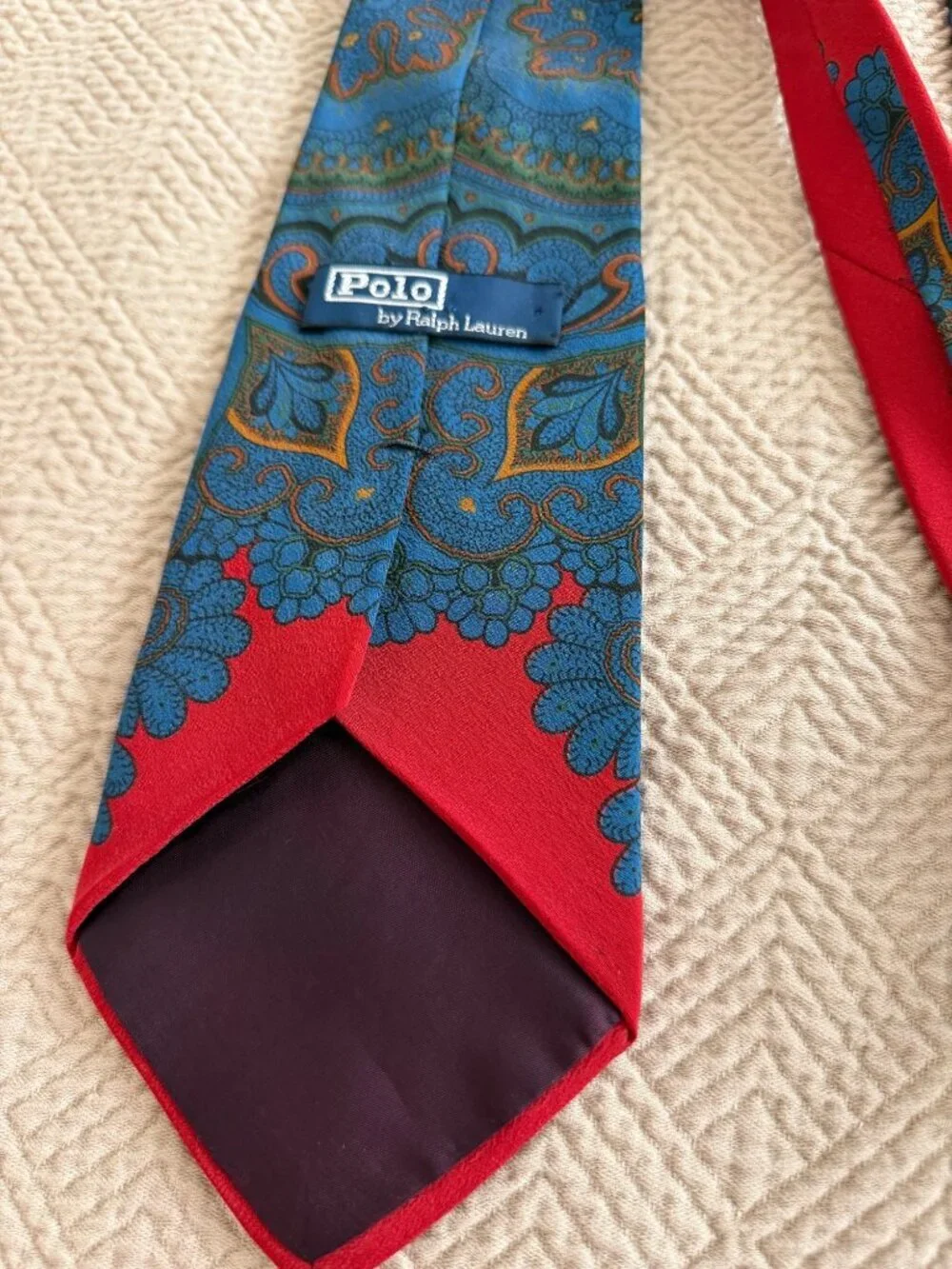 Polo Ralph Lauren Mens Tie Silk Two-tone Paisley Pattern OS Pointed-end Vintage
